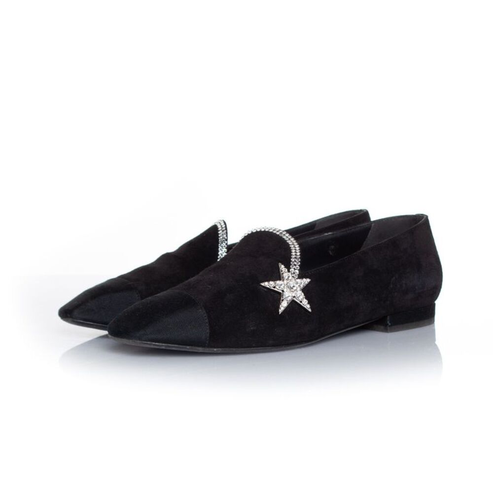 Chanel Black suede comet star loafer